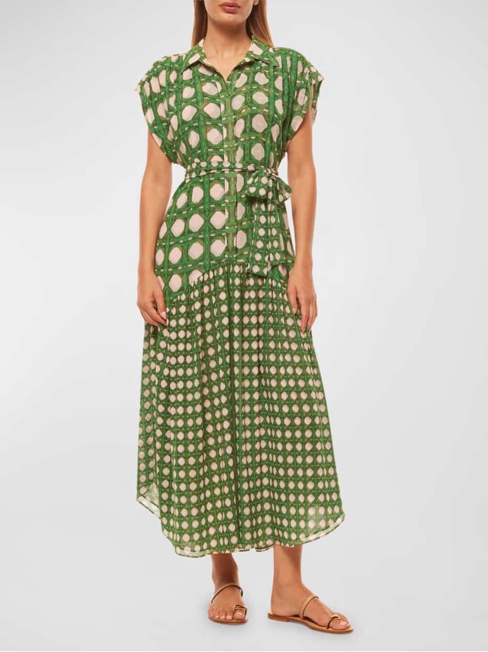 Misa Los Angeles Green and Cream Patterned Maxi Dress